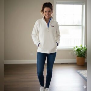 Vineyard Vines Women's Ivory Sherpa Fleece Half Zip Pullover Size Small Full Fit